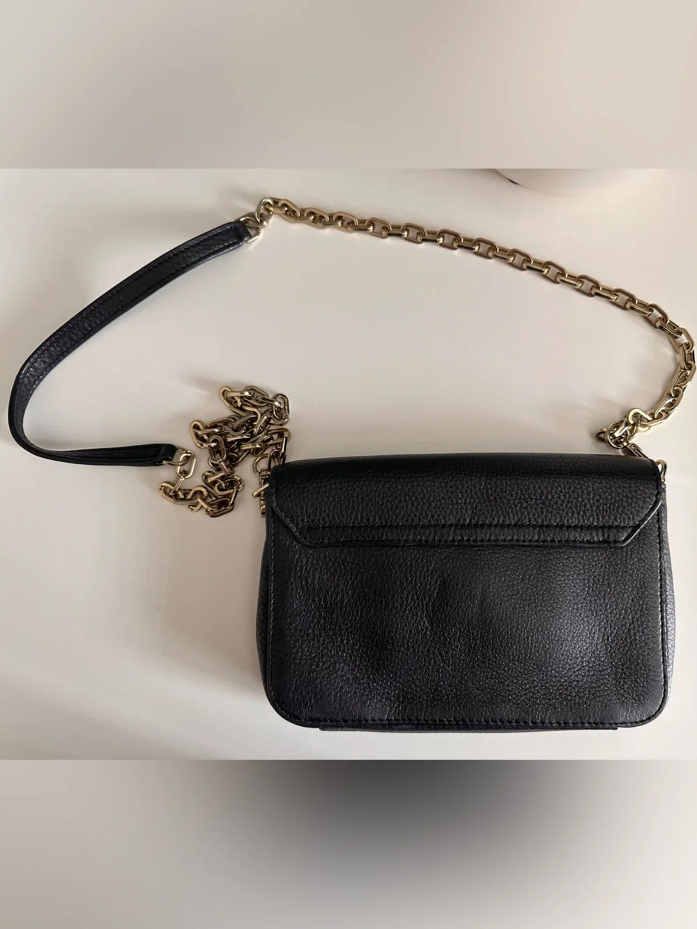 Tory Burch Black Leather Wallet on Chain with Gold Strap
